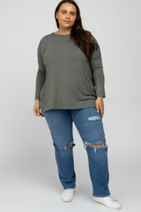 Olive Dolman Long Sleeve Plus Top