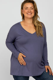 Blue V-Neck Maternity Plus Top