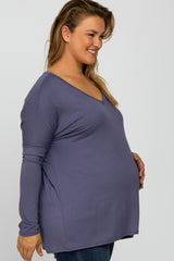 Blue V-Neck Maternity Plus Top