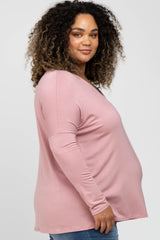 Light Pink V-Neck Maternity Plus Top