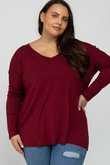 Burgundy V-Neck Plus Top