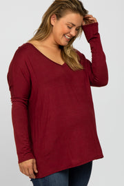 Burgundy V-Neck Maternity Plus Top