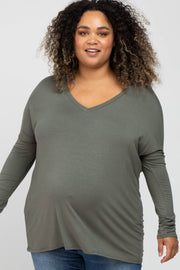 Olive V-Neck Maternity Plus Top