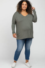 Olive V-Neck Maternity Plus Top