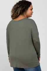 Olive V-Neck Maternity Plus Top