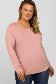 Light Pink Long Sleeve Maternity Plus Top