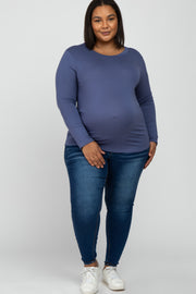 Blue Long Sleeve Maternity Plus Top