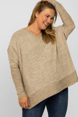 Taupe V-Neck Brushed Maternity Plus Knit Top