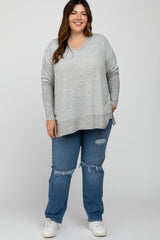 Heather Grey V-Neck Brushed Plus Knit Top