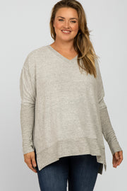 Heather Grey V-Neck Brushed Maternity Plus Knit Top