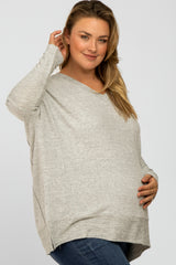 Heather Grey V-Neck Brushed Maternity Plus Knit Top