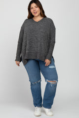 Charcoal V-Neck Brushed Plus Knit Top