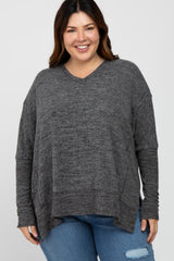 Charcoal V-Neck Brushed Plus Knit Top