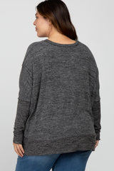 Charcoal V-Neck Brushed Plus Knit Top