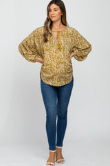 Gold Leaf Print Peasant Sleeve Maternity Blouse