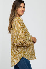 Gold Leaf Print Peasant Sleeve Maternity Blouse