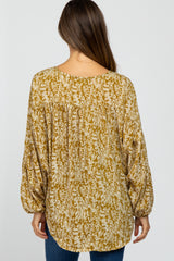 Gold Leaf Print Peasant Sleeve Maternity Blouse