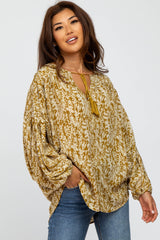 Gold Leaf Print Peasant Sleeve Maternity Blouse