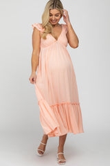 Light Pink Ruffle Accent Maternity Maxi Dress