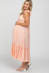 Light Pink Ruffle Accent Maternity Maxi Dress