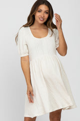 Cream Contrast Knit Maternity Sweater Dress