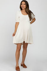 Cream Contrast Knit Maternity Sweater Dress