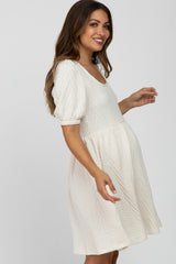 Cream Contrast Knit Maternity Sweater Dress