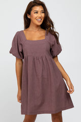 Purple Check Print Square Neck Babydoll Dress