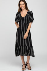 Black Stripe Tribal Print Smocked Midi Dress