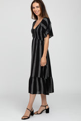 Black Stripe Tribal Print Smocked Midi Dress