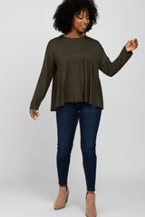 Olive Babydoll Long Sleeve Top