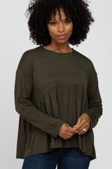 Olive Babydoll Long Sleeve Top