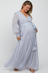Light Grey Metallic Print Chiffon Maternity Plus Maxi Dress