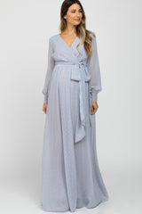 Light Grey Metallic Print Chiffon Maternity Maxi Dress