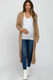 Camel Ribbed Knit Long Maternity Cardigan