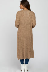 Camel Ribbed Knit Long Maternity Cardigan