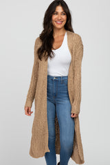 Camel Ribbed Knit Long Cardigan