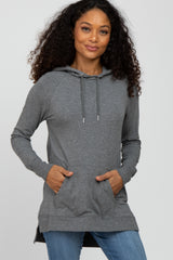 Heather Grey Drawstring Hooded Hi-Low Top