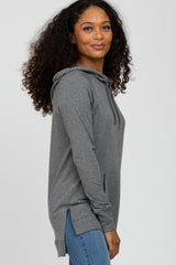 Heather Grey Drawstring Hooded Hi-Low Top