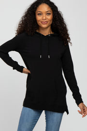 Black Drawstring Hooded Hi-Low Top