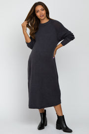 Grey Mock Neck Maternity Midi Sweater Dress