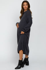 Grey Mock Neck Maternity Midi Sweater Dress