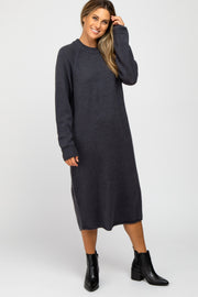 Grey Mock Neck Midi Sweater Dress