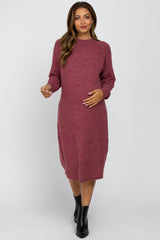 Burgundy Mock Neck Maternity Midi Sweater Dress