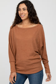 Camel Waffle Knit Dolman Sleeve Top