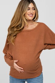 Camel Waffle Knit Dolman Sleeve Maternity Top