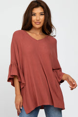 Mauve Ruffle Sleeve Maternity Top