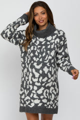 Charcoal Leopard Turtleneck Maternity Sweater Dress