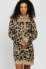 Taupe Leopard Turtleneck Sweater Dress