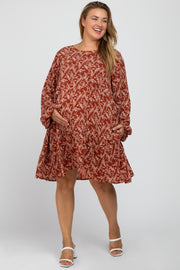 Rust Floral Ruffle Hem Maternity Plus Dress